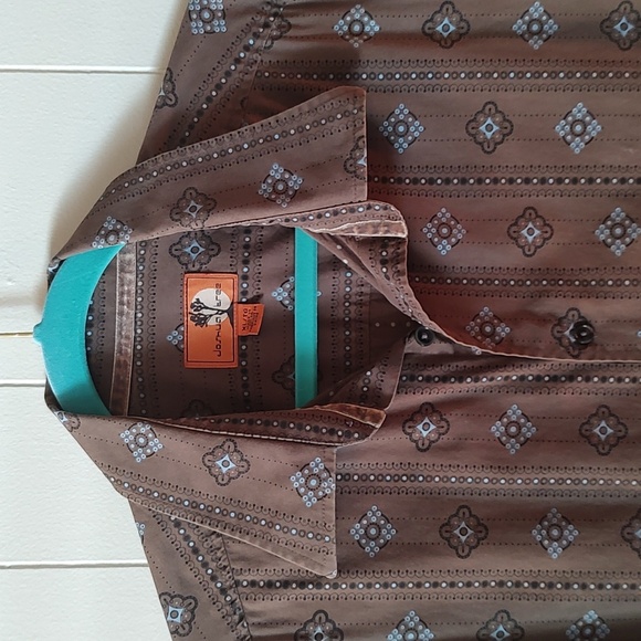 MEN'S LONG SLEEVE BROWN RETRO BUTTON UP SHIRT SIZE XL. - Picture 1 of 7